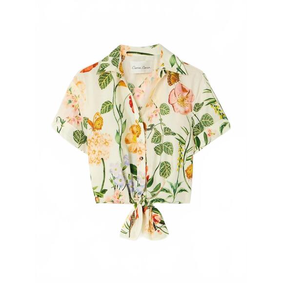 NEW CARA CARA asbury cropped tie shirt in nectar egret - Picture 4 of 4